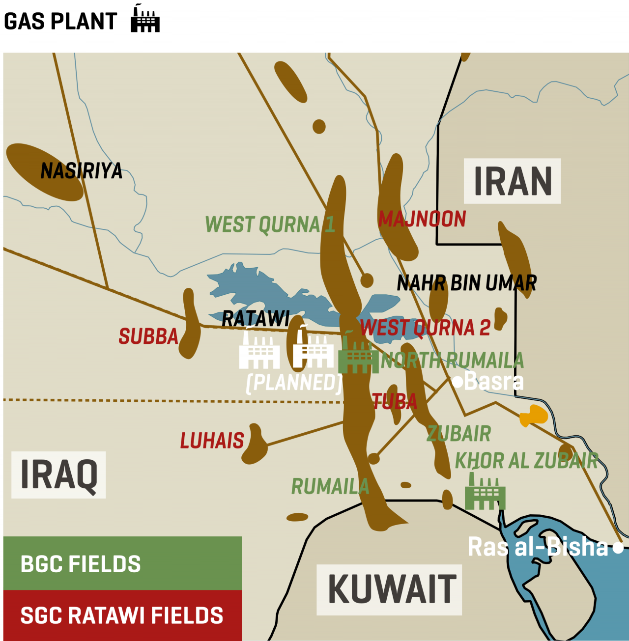 Southern Iraq: Oil Fields & Gas Processing